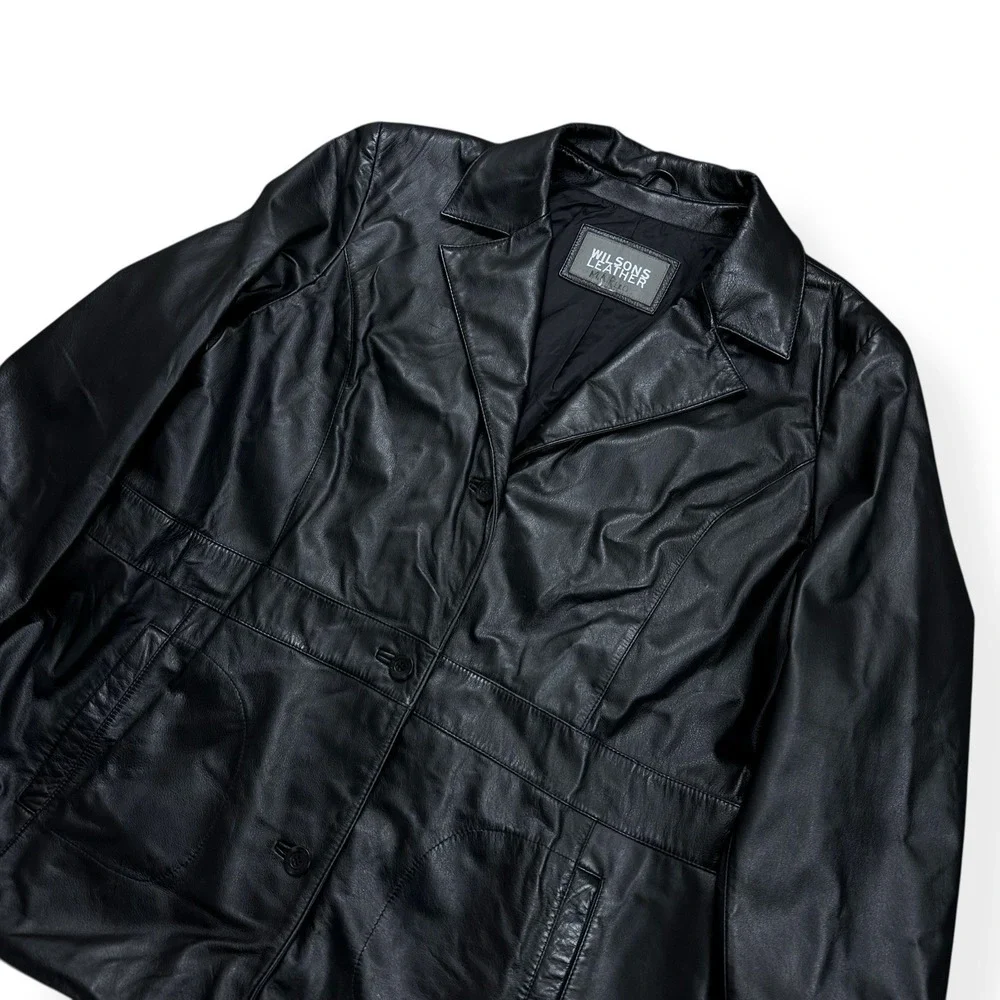 Vintage WILSONS Genuine Soft Leather Jacket Women's Size‎ 3XL Button Coat Black
